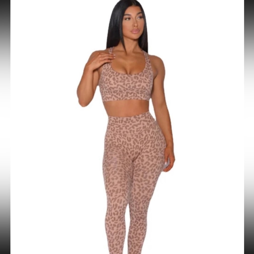 Leopard Print Sports Bra and Leggings Set